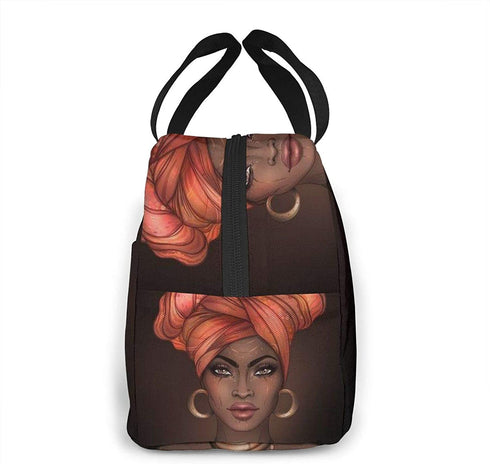 African American Woman Lunch Bag for Women Insulated Lunch Box with Front Pocket for Work Reusable Cooler Tote Bag for Office School Picnic Hiking Beach