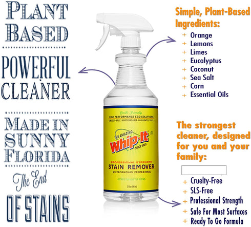 Amazing Whip It Cleaner, Multi Purpose Stain Remover Professional Strength Spray, Plant Based Enzyme Cleaner, Over 500 Different Uses, Made in the USA, 32 oz