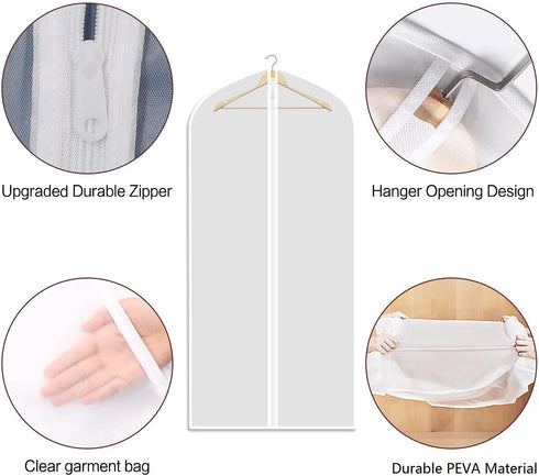 Refrze Garment Bags with Zipper, Garment Cover, 8 Pack Clear Garment Bags, Hanging Garment Bag, Dress Garment Bags for Closet Storage or Travel, Breathable Garment Covers 24'' x 43''/ 50''
