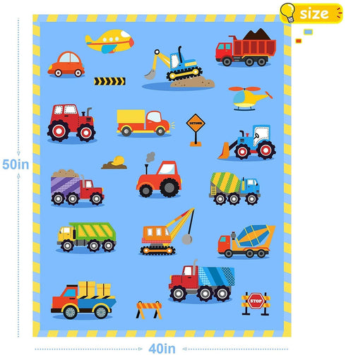 Construction Blanket Kids Fleece Throw Blankets for Girls & Boys - Aircrafts Trucks Cars Printed Quilt Blanket - Cute Small Soft Throw Blanket, 40x50 Inches Comfy Kids Blanket for Toddler