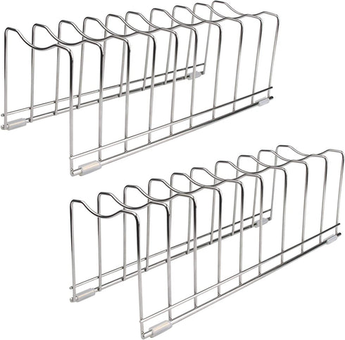 Pot Lid Organizer Pan Lid Organizer Kitchen Pot Lid Rack Suitable for Bakeware Dish Plate, Cutting Boards, Pots & Pans, Serving Trays, Reusable Holder FLSEPAMB(2 Pack+Eight Silicone Foot Covers)