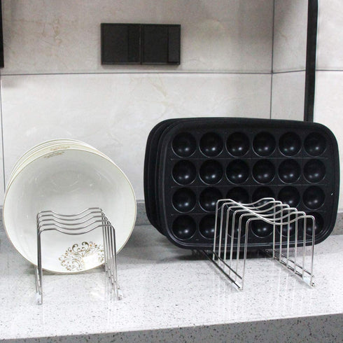 Pot Lid Organizer Pan Lid Organizer Kitchen Pot Lid Rack Suitable for Bakeware Dish Plate, Cutting Boards, Pots & Pans, Serving Trays, Reusable Holder FLSEPAMB(2 Pack+Eight Silicone Foot Covers)