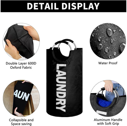 OUPAI 115L X-Large Laundry Basket Collapsible, Stand Up Clothes Hamper, Folding Dirty Laundry Hamper Basket for Clothes Storage, Large Laundry Bin with Padded Handles (Black)