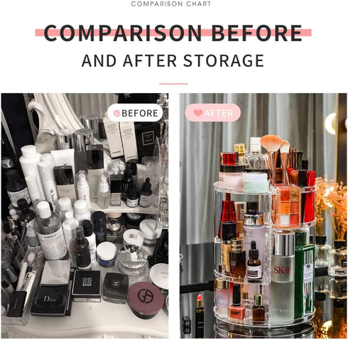 Adjustable Cosmetic Organizer Cosmetics Countertop - Rotating Makeup Storage Acrylic Multi Accessories Organizers Fits Jewelry Toiletry Bathroom (Clear)