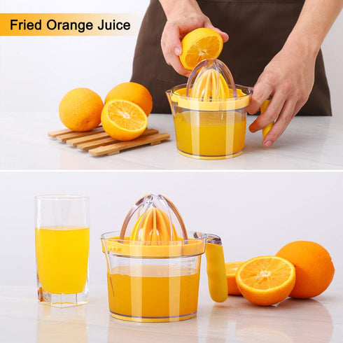 Drizom Citrus Lemon Orange Juicer Manual Hand Squeezer, Fruit Juicer Lime Press with Built-in Measuring Cup and Grater and Egg separator, Non-Slip Silicone Handle, 20OZ