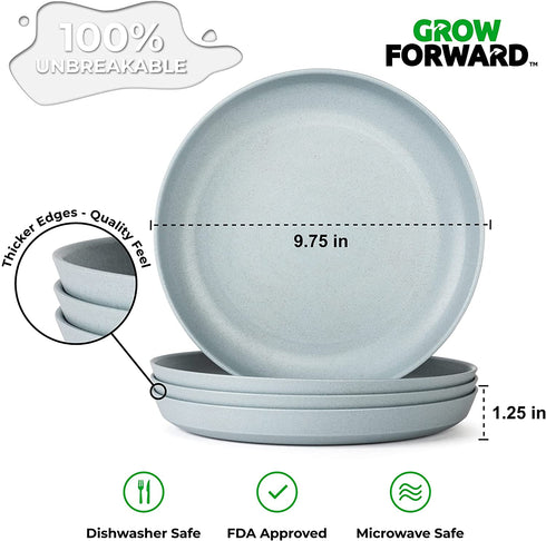 Grow Forward Premium Wheat Straw Dinnerware Sets - 8 Piece Unbreakable Microwave Safe Dishes - Reusable Wheat Straw Plates and Bowls Sets - Wheat Straw Bowls for Cereal, Soup, Camping, RV - Glacier