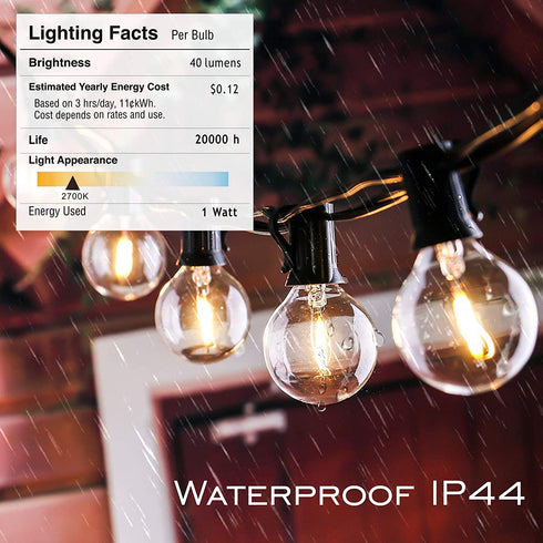 Outdoor String Lights 29ft G40 Patio Lights String with 16 Shatterproof Globe LED Bulb,Waterproof Connectable Hanging Lights for Porch Balcony Bistro,2700K Warm Glow Cafe Lights with E12 Socket