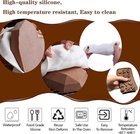 Chocolate Molds Heart Molds Set, Breakable Heart Mold 8.7inch Diamond Heart Mousse Cake Silicone Smash Molds for Baking for Valentine's Day, Birthdays, Mother's Day, Father's Day, Party (White, 62pcs)