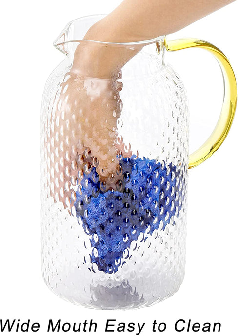 SOUJOY 67 Oz Glass Pitcher, Water Pitcher with Stainless Steel Lid, Heat Resistant Borosilicate Carafe, Ice Tea Pitcher for Homemade Beverage, Milk, Coffee, Serving Wine, Hot/Cold Water