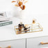 Feyarl Gold Clear Glass Vanity Tray Jewelry Trinket Rings Earrings Organizer Perfume Collection Display Decorative Tray Anti-Mirror Surface for Dressr Room Drawer Office Tabletop (9.84Inch)