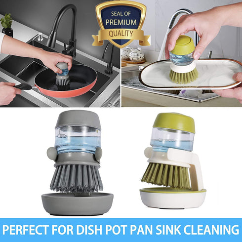 2 Pack Soap Dispensing Palm BrushDish Brush with soap Dispenser with Sturdy Nylon BristlesDish Scrubber Brush for Dishes Pots Pans Sink Cleaning