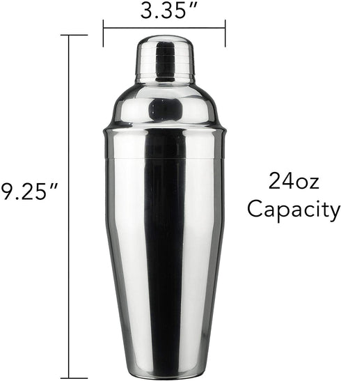 PG Professional Cocktail Shaker - 24 oz Stainless Martini Tin with Built-in Strainer and Measuring Cup - Perfect for Mixing Drinks