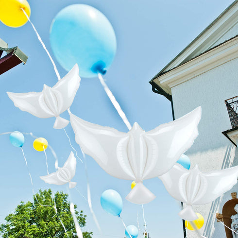 Sumind 24 Pieces White Peace Dove Balloons White Memorial Balloons Dove Foil Balloons Pigeon Bird Balloons Ceremonies Party Decorations for Wedding Funeral Birthday Engagement Party