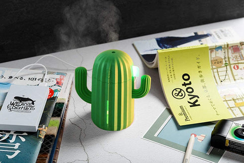 YINGJEE Mini Humidifier Single Room Humidifiers with Night Light Portable Cactus Air humidifier for for Yoga, Office, spa, Bedroom?Baby Room?Silica Gel Diffuser for tap Water only(Green)