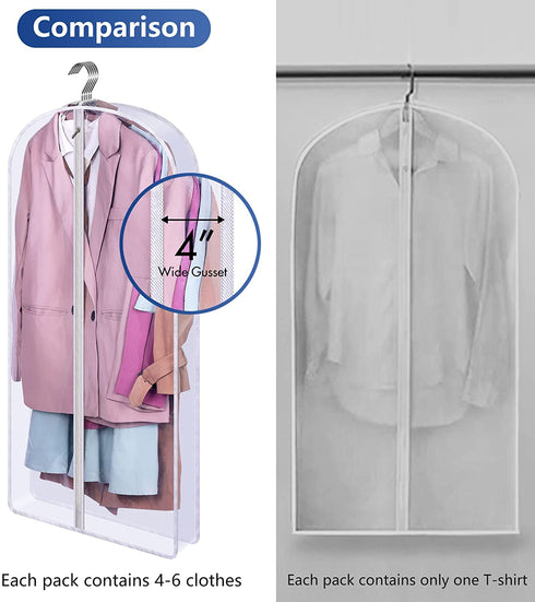 AOODA 40" Clear Garment Bags for Hanging Clothes Transparent Suit Bags for Closet Storage Coat Cover Protector for Sweater, Jacket, 4 Packs