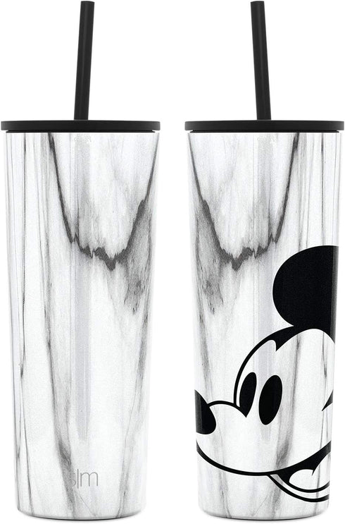 Simple Modern Disney Character Insulated Tumbler Cup with Flip Lid and Straw Lid | Reusable Stainless Steel Water Bottle Iced Coffee Travel Mug | Classic Collection | 24oz Mickey Mouse on Marble