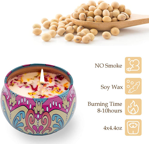 Orentas, Scented Candles Gift Set, Pure Natural Soybean for Aromatherapy Wax ,Travel Tin Candles for Home Meditation, Mother's Day Gift or Birthday Gifts 4 Packs, 4.4oz (Lemon/Rose/Orange/Lavender)