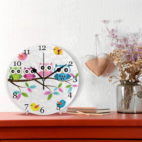 Cute Owl Wall Clock Silent Non-Ticking, Bird Tree 9.5 Inch Round Wall Clock Battery Operated Owl Clock Decor for Kids Room Home Wall Bathroom Kitchen Bedroom Living Room Office Classroom Patio