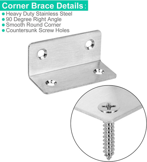 30PCS Stainless Steel Corner Brace, 2.3?x 1? Small Corner Brackets, Heavy Duty 90 Degree Internal Angle Brackets, L Shape Brackets Joint Fastener for Wood Furniture Board Window Cabinet Table