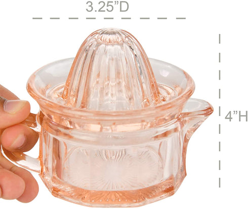 HOME-X Nostalgia Style Glass Citrus Juicer, Manual Juice Press, Retro Nostalgic Lemon, Orange Juicer-2 Pcs-Pink
