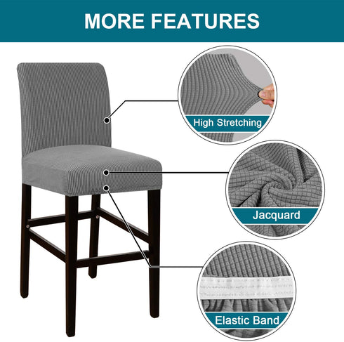 Turquoize Stretch Bar Stool Cover Counter Stool Pub Chair Slipcover for Dining Room Cafe Barstool Slipcover Removable Furniture Chair Seat Cover Jacquard Fabric with Elastic Bottom Set of 2,Dove