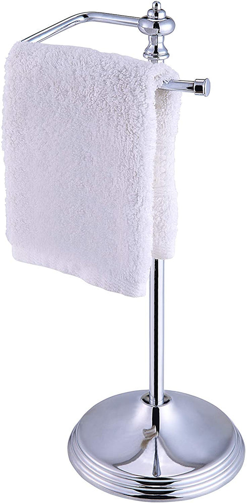 SunnyPoint Heavy Weight Classic Decorative Metal Fingertip Towel Holder Stand for Bathroom, Kitchen, Vanity and Countertops; Hanging Bar is 14.2" Height (Chrome, 15.6" x 5.6" x 5.6")