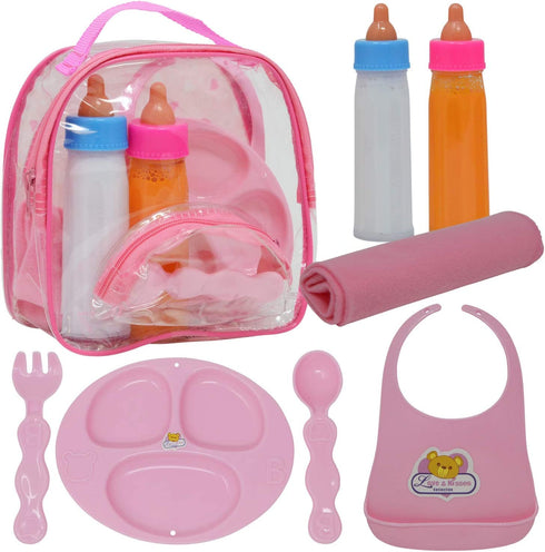 The New York Doll Collection Baby Doll Accessories, Doll Magic Bottles & Doll Feeding Set in A Bag, Multicolor