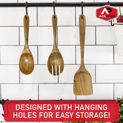 Wooden Utensils for Cooking 8 Pcs Natural Teak Wooden Cooking Utensils, Wooden Kitchen Utensil Set, Wooden Spoons for Cooking, Kitchen Cooking Utensils Set, Slotted Spoons for Cooking