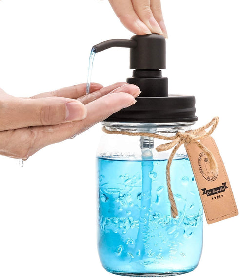 Mason Jar Bathroom Accessories Set 4 - Mason Jar Soap Dispenser & 2 Apothecary Jars & Toothbrush Holder - Rustic Farmhouse Restroom, Bathroom Home Decor Clearance, Countertop Vanity Organizer, Black