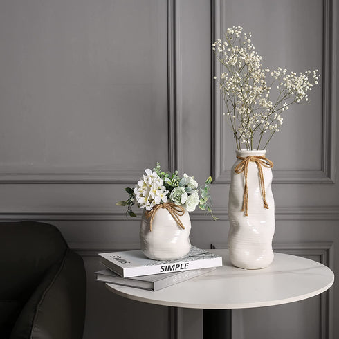 Hydrone Design Ceramic White Vases for Flowers, Modern Farmhouses Vases for Centerpieces, Entryway Table Home Decor (12.6'')
