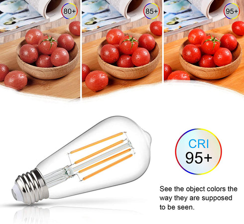 Vintage LED Edison Bulb, 6W, Equivalent 60W, Soft White 2700k, Non-Dimmable Led Filament Light Bulb, E26 Base, High CRI 95+ Eye Protection Led Bulb, Clear Glass for Home Bathroom Kitchen, Pack of 5