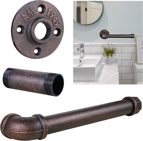 Industrial Pipe Decor Toilet Paper Holder Set,GoYonder Wall Mounted Toilet Roller Paper Holder (Mounting Hardware Included) (Bronze Finish)