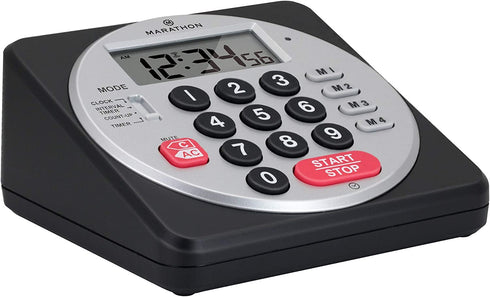 MARATHON 100 Hour Direct Entry Digital Tabletop Timer - Batteries Included (Black/Silver)