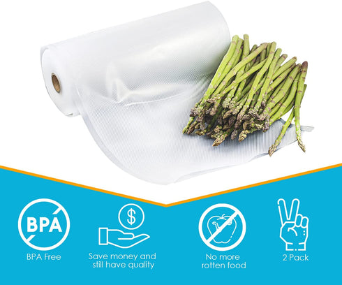 Houseables Vacuum Sealer Bags, Sous Vide Rolls, Two (2), Large 11 Inch x 50 Ft, Commercial Grade Plastic, Food Vac Storage & Seal, Airtight Vacume Saver, Microwave & Freezer Safe, Store A Meal