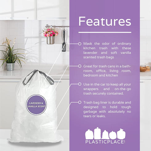 Plasticplace 4 Gallon Trash Bags ”‚ 0.7 Mil ”‚ Lavender and Soft Vanilla Scented Garbage Can Liners ”‚ 17" x 16" (200 Count)