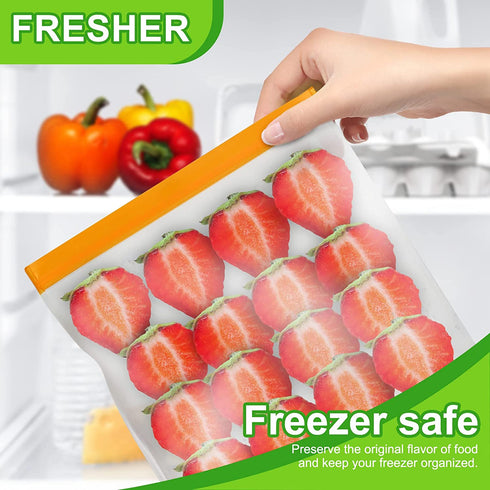 Reusable Food Storage Bags - 12 Count BPA Free Reusable Freezer Bags (2 Gallon & 5 Sandwich & 5 Snack Size Bags) Tangibay Leakproof Freezer Safe Bag for Meat Fruit Vegetable
