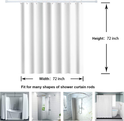 COLOR VALLEY ART White Shower Curtains,72''x72'' Modern Fabric Curtains for Bathroom,Bathtub Shower Curtain Liner with Hooks,Waterproof and Machine Washable (White)
