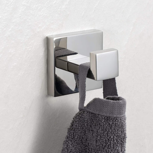 Bathroom Hooks, YGIVO Towel Robe/Coat Clothes Hook Chrome Polished SUS304 Stainless Steel Square Hanger Wall Hooks Heavy Duty for Bath Kitchen Bedroom Garage Hotel Wall Mounted 2 Pack