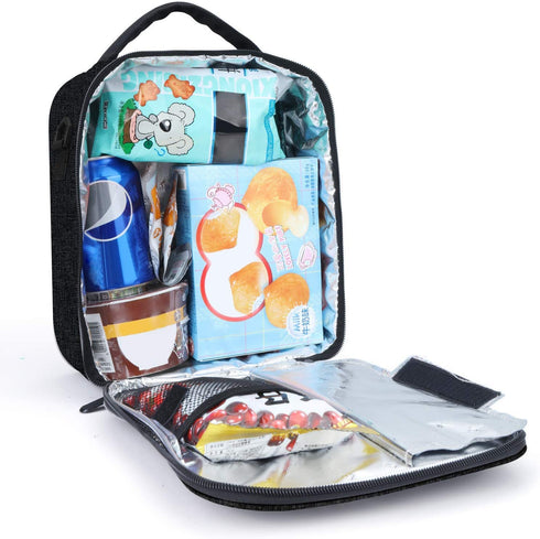 Lunch Box with Padded Liner,Amersun Spacious Insulated Lunch Bag Durable Thermal Lunch Cooler Pack with Strap for Men Women Boys Girls Adults School Sport Beach Picnic Work Camp,2 Pocket(Black Gray)