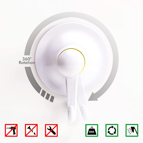 Qmagic Patented Technological Strong Vacuum Suction Cup Hooks - Suitable for Rough Surfaces - Heavy Duty Hooks Organizer for Towel, Robe, Loofah - Removable - Reusable - Cup Diameter 72mm (White, 2)