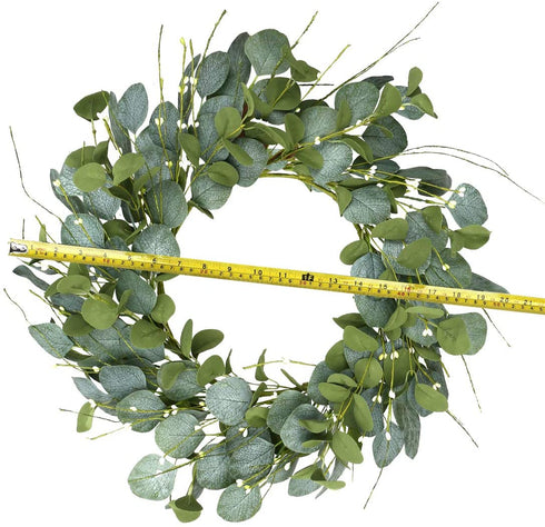 Artificial Greenery Wreath,20? Silver Dollar Eucalyptus Leaves Wreath with Pip Berries Green Spring/Summer Wreath for Front Door Wall Window Decor and Festival Celebration