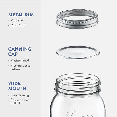 Wide-Mouth Glass Mason Jars, 32-Ounce (4-Pack) Glass Canning Jars with Silver Metal Airtight Lids and Bands with Chalkboard Labels, for Canning, Preserving, Meal Prep, Overnight Oats, Jam, Jelly,