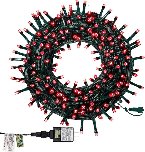 Twinkle Star 66ft 200 LED Christmas Tree String Lights UL Safe Certified Outdoor Fairy Lights Plug in, Expandable Green Wire Clear Bulbs Mini Lights 8 Modes, Xmas Wedding Party Decoration, Red