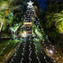 Christmas Decorations Outdoor Star String Lights,349 LED 8 Modes with 14" Topper Star Christmas Tree Lights,Star Waterfall Lights for Outside Tree Yard Wedding Home Party,Cool White