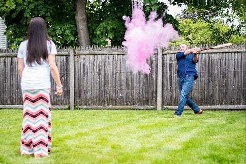 Gender Reveal Baseball with Pink and Blue Powder