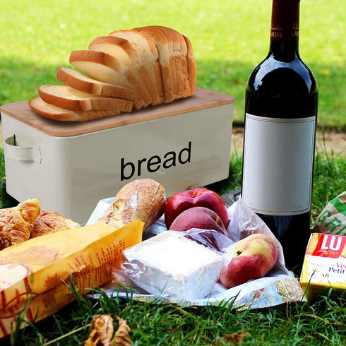 LifeSmart Bread Box Cutting Board and Bread Accessories- Bamboo - 12.5 inches by 6.5 inches by 4 inches - Includes Bonus Bread Knife and Bamboo Toast Tongs