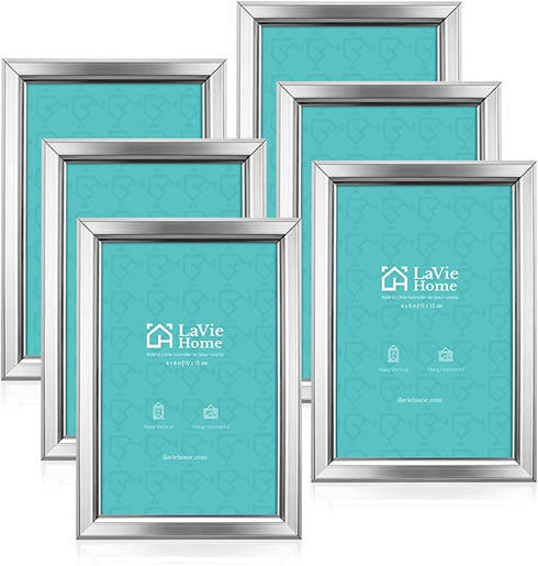 LaVie Home 4x6 Picture Frames (6 Pack, Silver) Simple Designed Photo Frame with High Definition Glass for Wall Mount & Table Top Display, Set of 6 Classic Collection