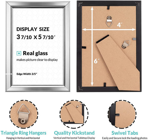 LaVie Home 4x6 Picture Frames (6 Pack, Silver) Simple Designed Photo Frame with High Definition Glass for Wall Mount & Table Top Display, Set of 6 Classic Collection