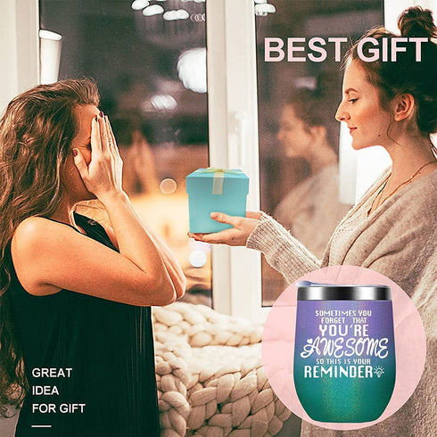 Sometimes You Forget That You are Awesome ,Thank You Gifts, Funny Birthday Cup Inspirational Gifts for Mom Women, Men, Friends,Coworker,Mother's Day Gifts,Insulated12 oz Wine Tumbler Set
