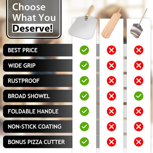 Aunly Aluminum Pizza Peel - Large Size Pizza Paddle 12x14 Inch Metal Pizza Spatula with Foldable Wood Handle & Pizza Cutter- Pizza Shovel for Homemade Baking Lovers for Pies, Pastries, Dough & Cookies